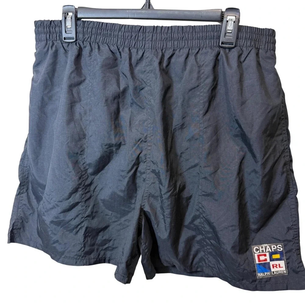 Chaps‎ Ralph Lauren Vintage Mens Black Nylon Mesh Lined Swim Trunks Shorts Large